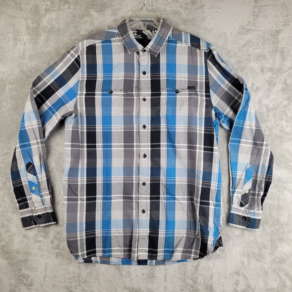 Amplify Shirt Mens Medium Gray Black Blue Plaid Long Sleeve Casual Workwear